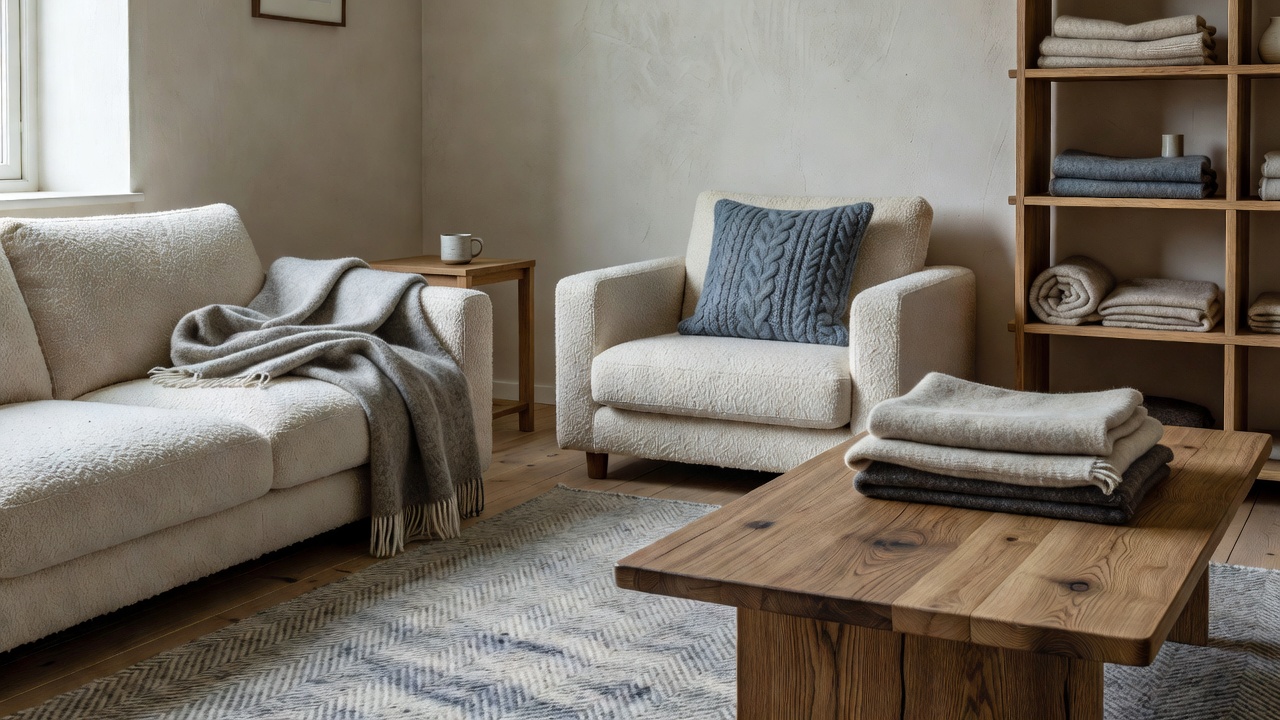 Nordic Comfort Room with Scandinavian wool textiles and oak accents