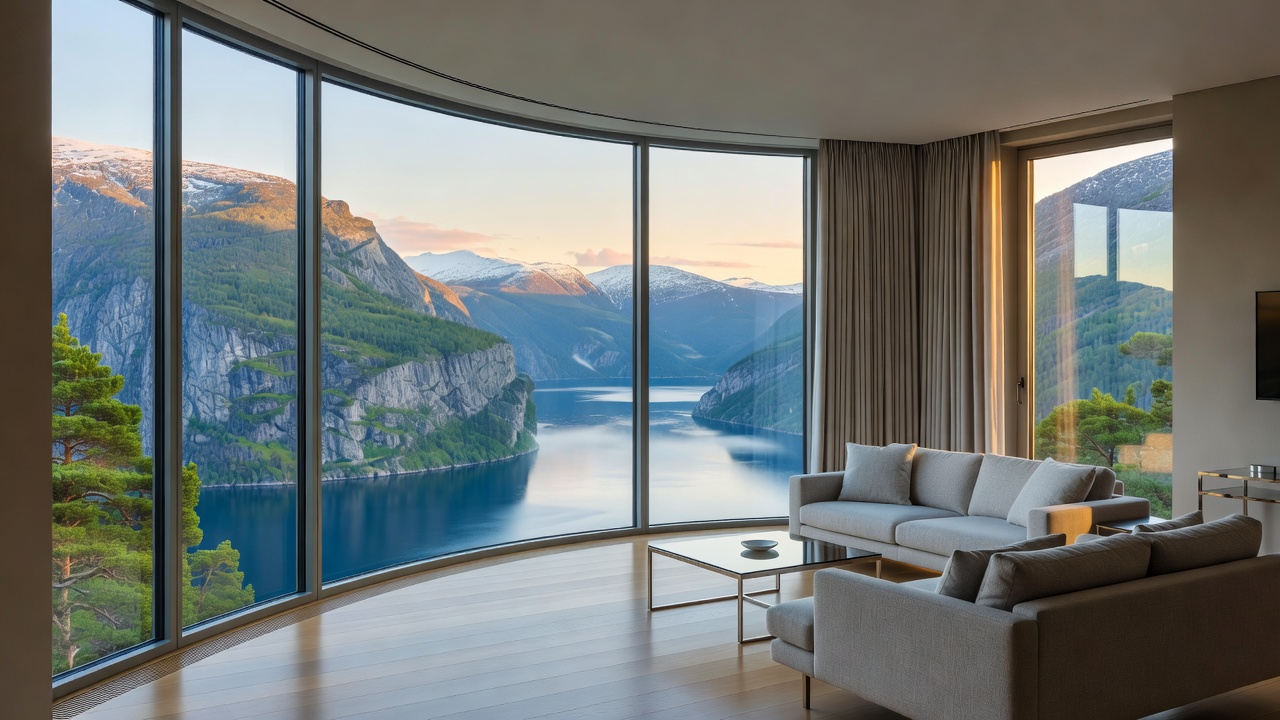 Premium Panorama Suite with sweeping 270-degree landscape windows in Norway